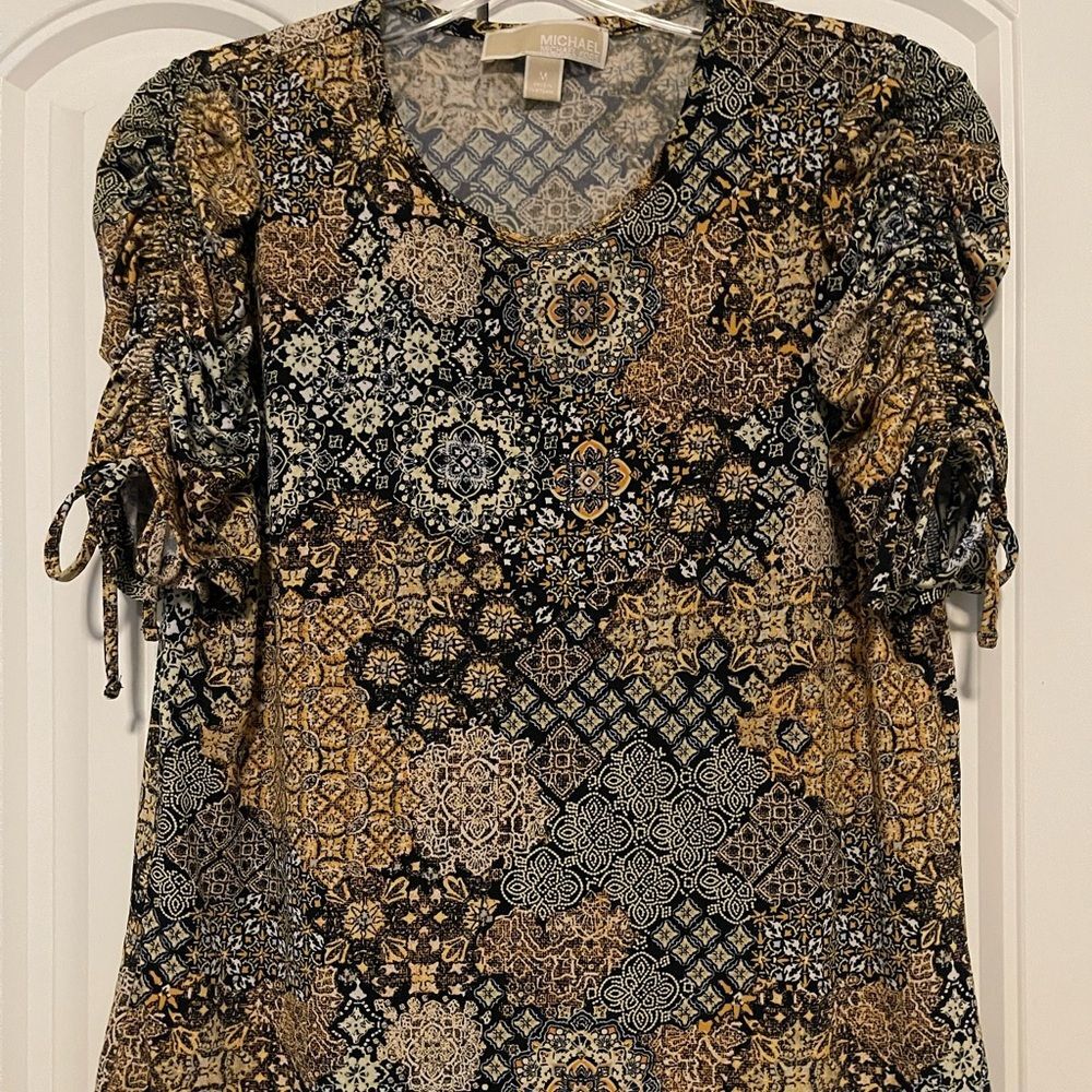 Michael Kors Black and Gold Patterned Blouse